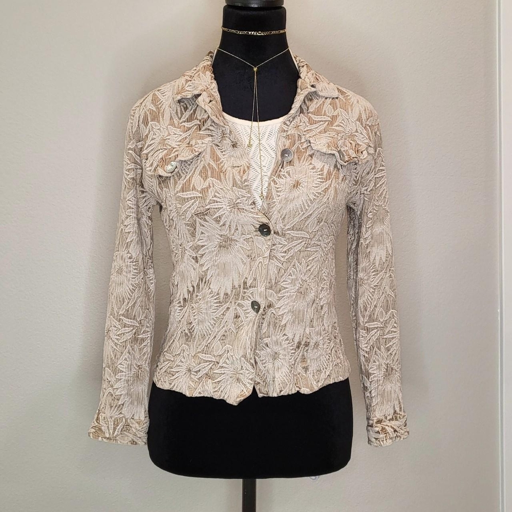 Chico's Beige Long Sleeve Button-Up Top